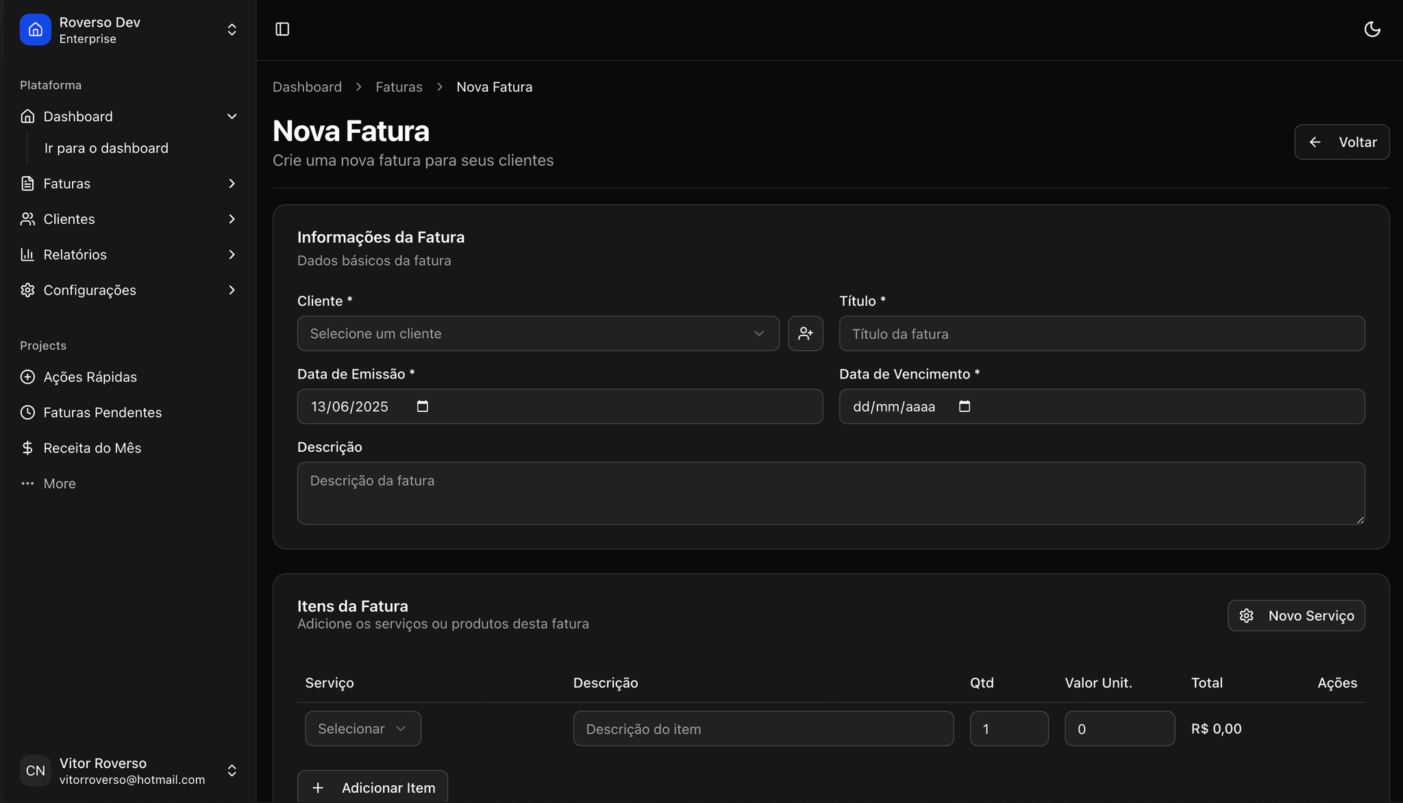 Prévia do gerador de faturas